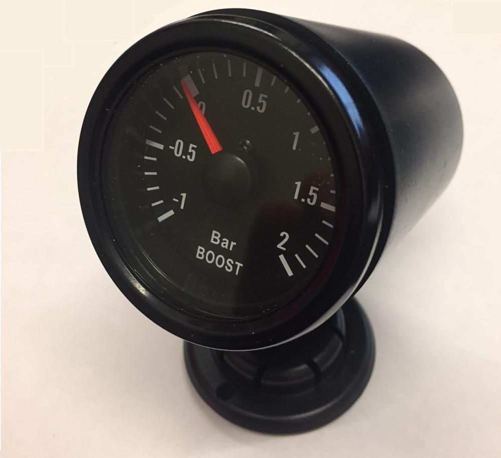 52mm Black face Waterproof Car Boost Gauge -1 to 2 BAR and mounting pod