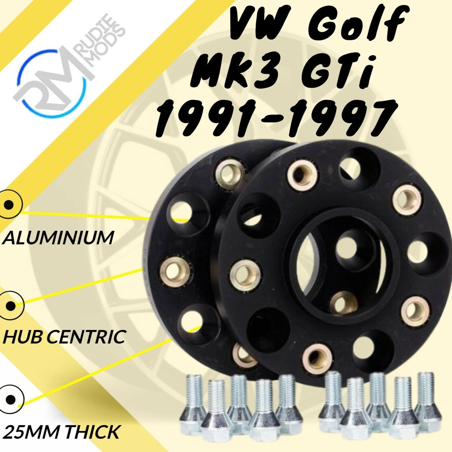 BLACK VW Golf MK3 GTi 1991-1997 5x100 57.1 25mm ALLOY Hubcentric Wheel Spacers