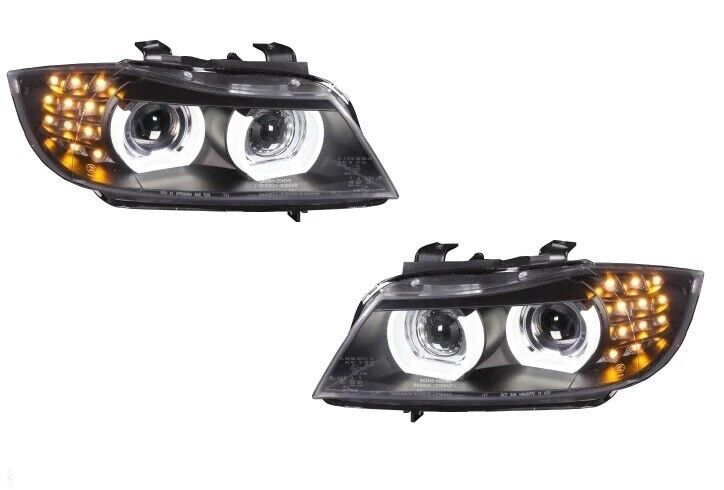 Black LED 3D DRL Headlights - Xenon for BMW 3 Series E90/E91 2009-2012 LCI