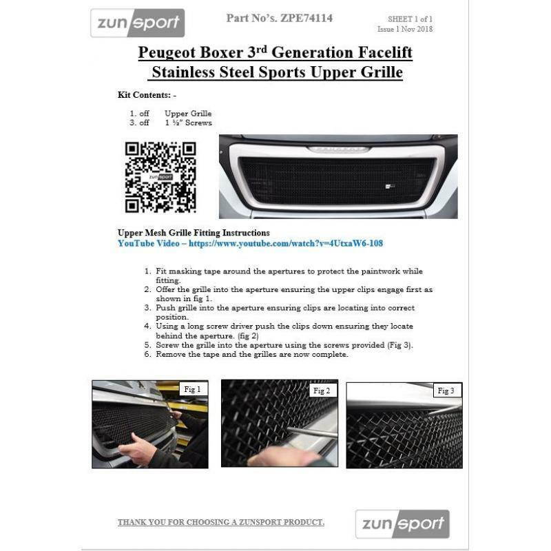 Zunsport Black Grille to fit Peugeot Boxer 3rd Gen Facelift - Upper Grille 2014+