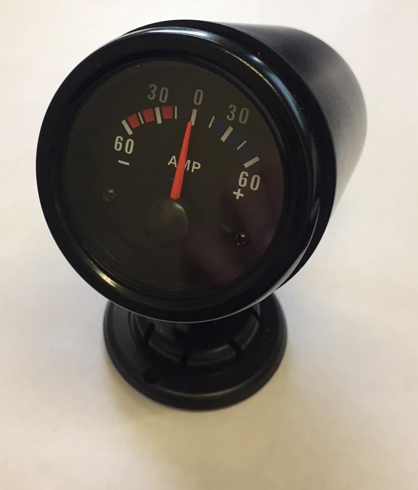 52mm Black face Waterproof Ammeter Amps Gauge 60amp and mounting pod