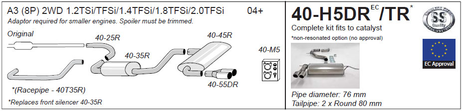 Jetex Exhaust Audi A3 (8P) Petrol Turbo 2003+ Half System