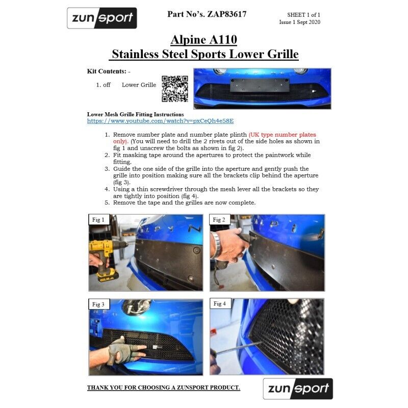 ZUNSPORT ALPINE A110 - LOWER GRILLE - SILVER