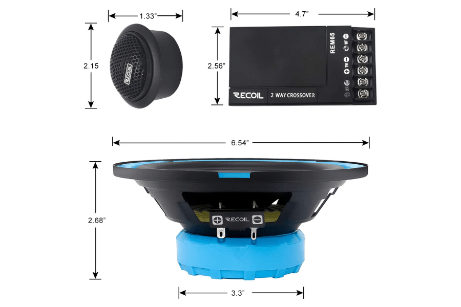 Component speakers 165mm & 10 inch amplified underseat subwoofer RECOIL
