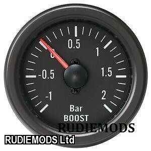 52mm Black Waterproof 2 BAR Boost gauge ideal Kit Car or Marine