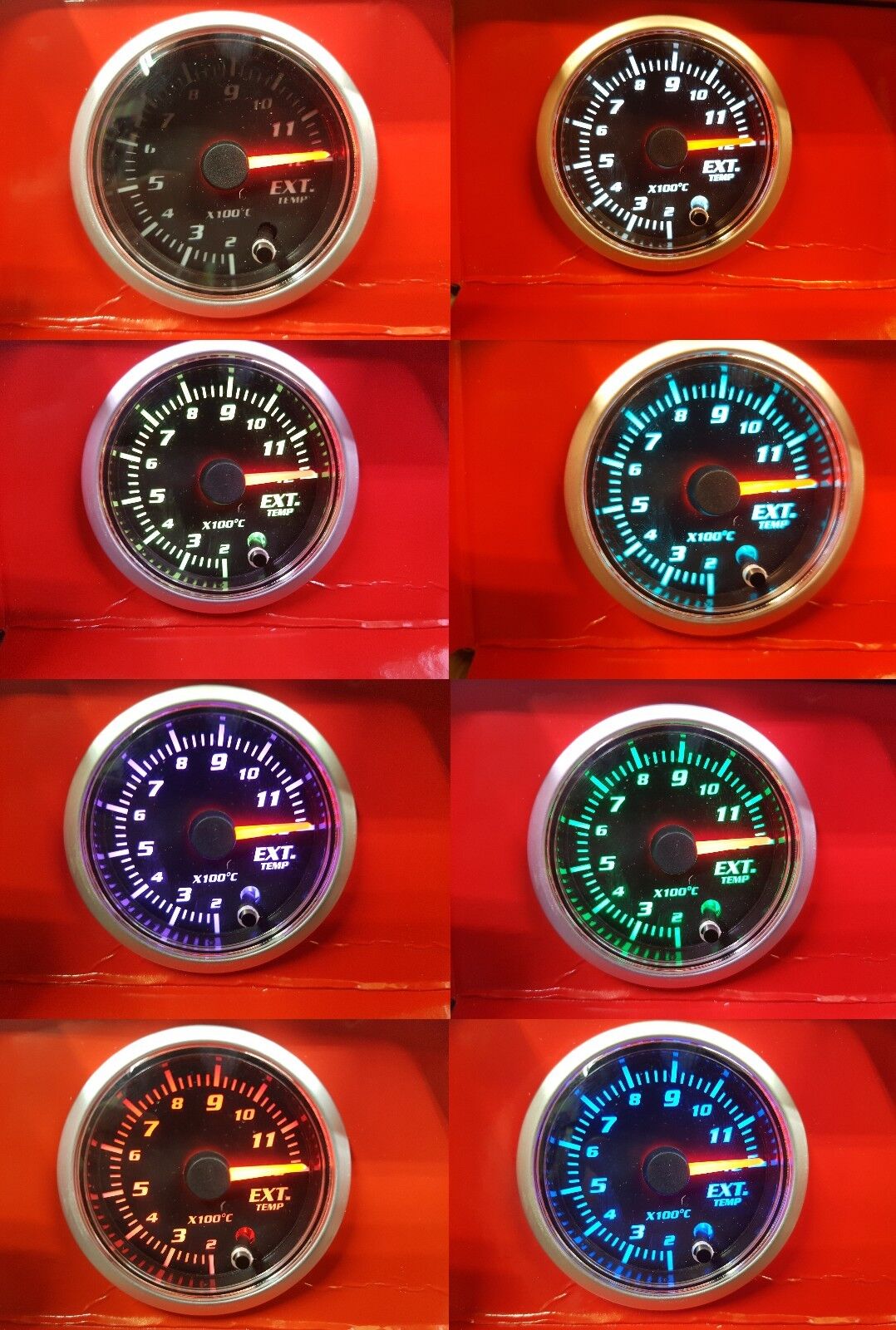 52mm Multi Colour Exhaust Gas Temperature EGT Clear Lens Black Face Car