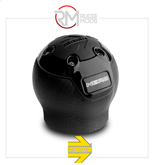 GENUINE MOMO NERO GEAR KNOB - "S" TYPE - BLACK/CHROME INSERTS PONEROBLK00SL