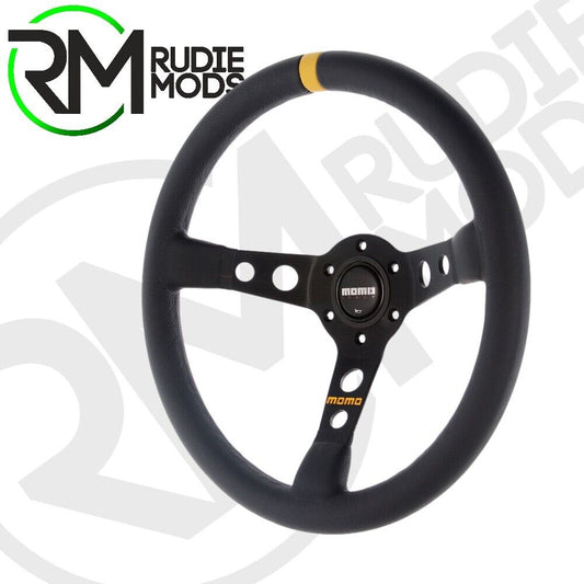 CAR STEERING WHEEL DEEP DISH HORN BLACK LEATHER Ø350mm MOMO MOD.07 M11111811312R
