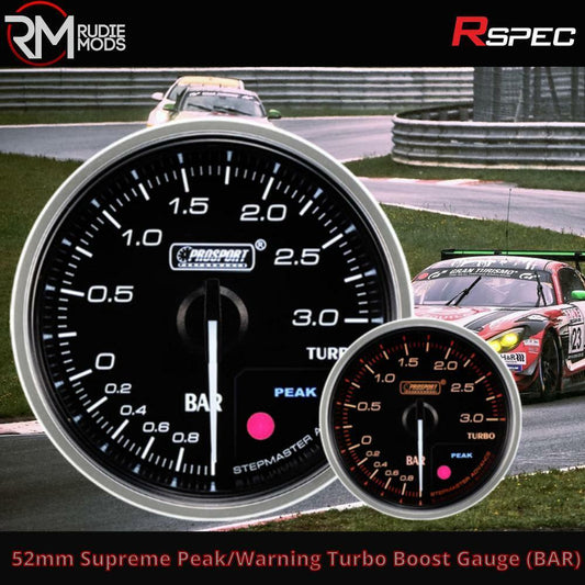 R SPEC 52mm Supreme Peak/Warning Turbo Boost Gauge (BAR) New In