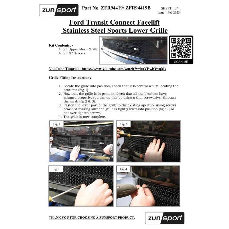 FORD TRANSIT CONNECT FACELIFT - Zunsport Black FRONT GRILLE SET ZFR95419B
