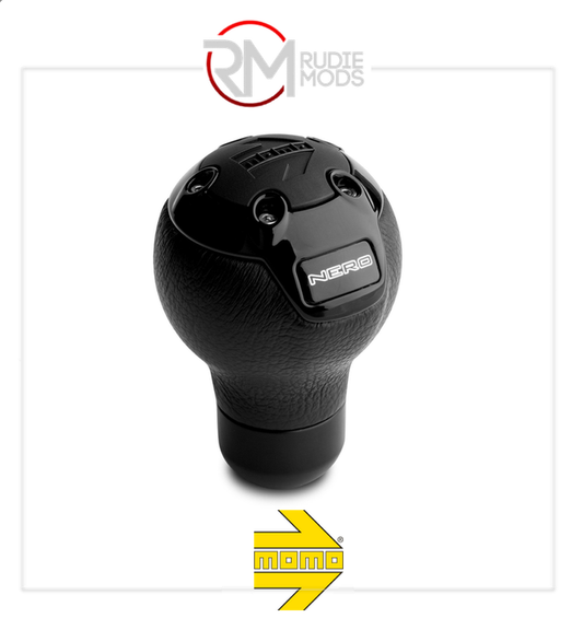 GENUINE MOMO NERO GEAR KNOB - STANDARD - BLACK/CHROME INSERTS PONERO000BLKL