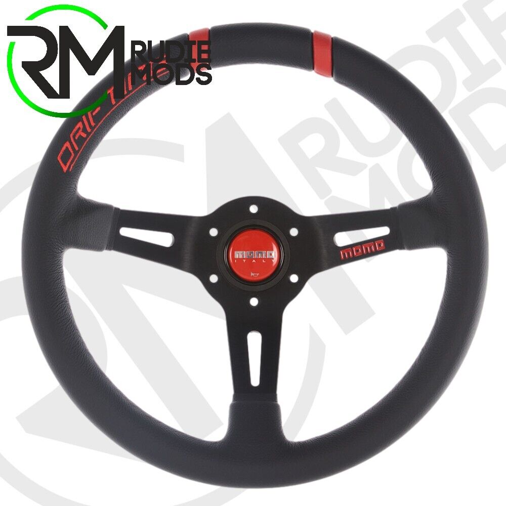 CAR STEERING WHEEL DRIFTING BLACK LEATHER RED INSERTS Ø330mm VDRIFT33NROSR