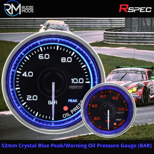 R SPEC 52mm Crystal Blue Peak/Warning Oil Pressure Gauge (BAR) Car Gauge