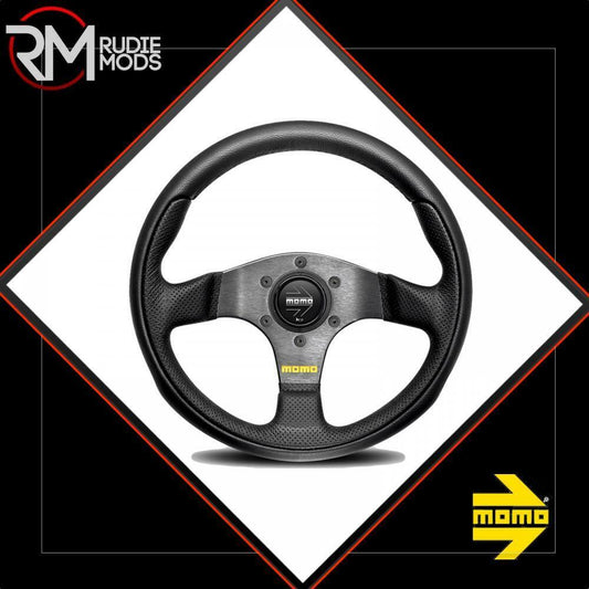 MOMO S/W TEAM BLACK LEATHER STREET STEERING WHEEL 300MM WITH FREE DELIVERY