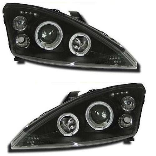 FORD FOCUS MK1 01-04 BLACK ANGEL EYES TWIN HEADLIGHTS
