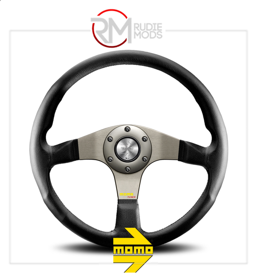 Official MOMO TUNER STEERING WHEEL - SILVER/BLACK LEATHER Ø350mm M11110335111L