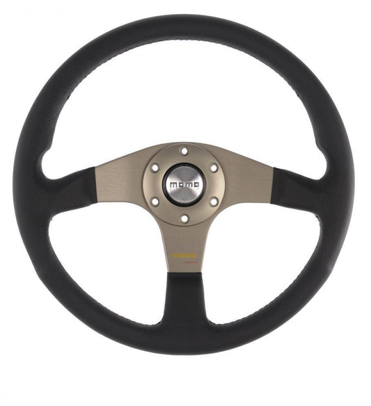 GENUINE Momo Tuner 320mm Steering Wheel Black Leather with silver spokes