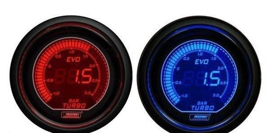 Prosport 52mm EVO Car Boost Gauge 3 BAR Red and Blue LCD Digital Display