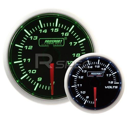 Prosport 52mm Super Smoked Green / White DC Voltage 8-18v Gauge