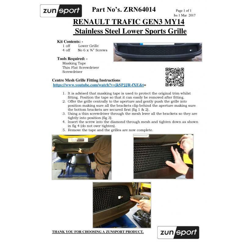 Zunsport Black Grille for Renault Trafic Gen3 - Lower Grille (2014 -)