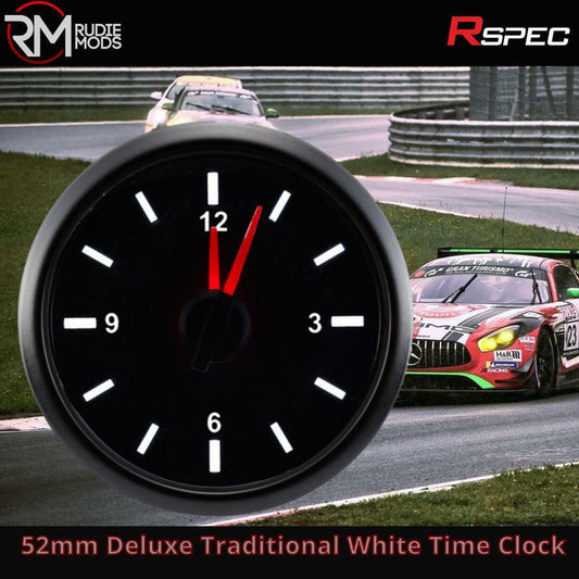 R SPEC 52mm Deluxe Traditional White Time Clock Car Gauge