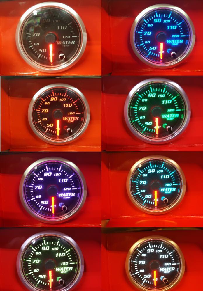 52mm Multi Colour Water Temperature Gauge Clear Lens Black Face Car