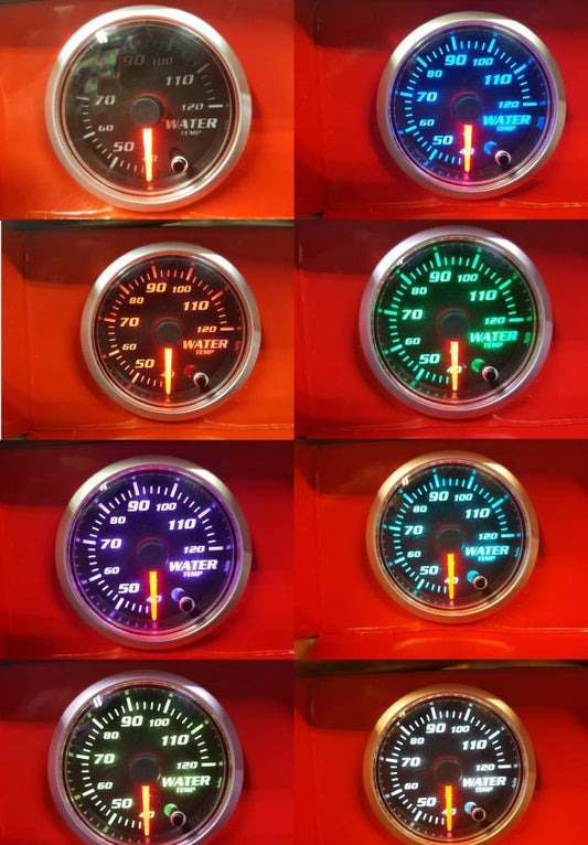 52mm Multi Colour Water Temperature Gauge Clear Lens Black Face Car