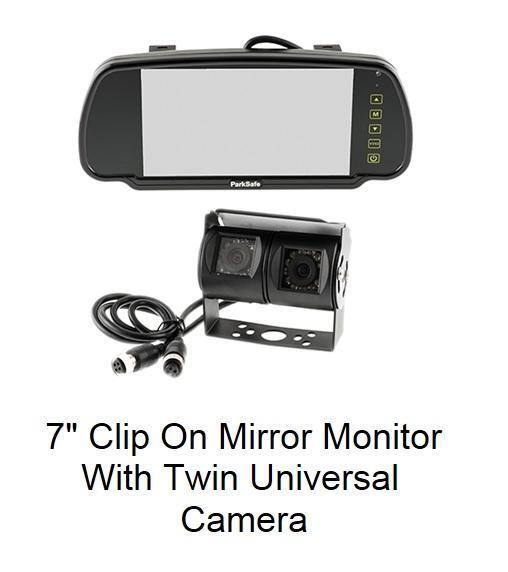 Parksafe PS7006C09 7" clip on mirror monitor and twin Universal Rear cameras