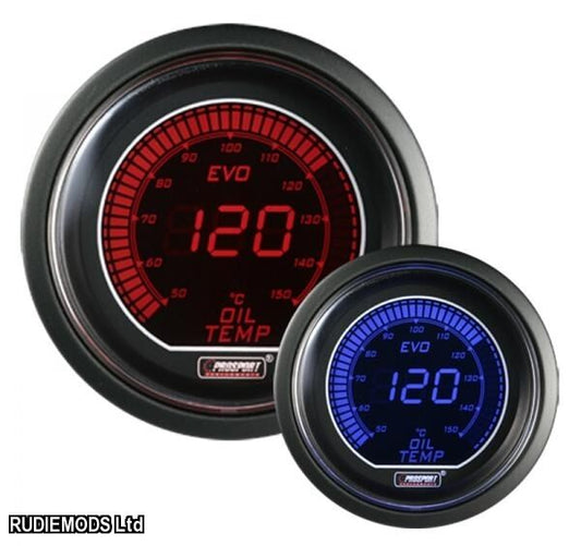 Prosport 52mm EVO Car Oil Temperature Gauge Red and Blue LCD Digital Display