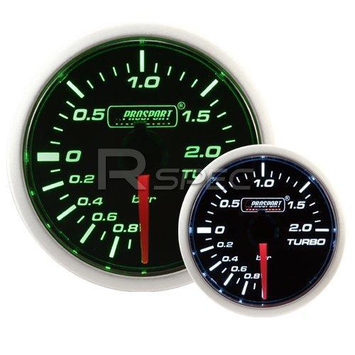 Prosport 52mm Super Smoked Green and White Turbo Boost Gauge BAR
