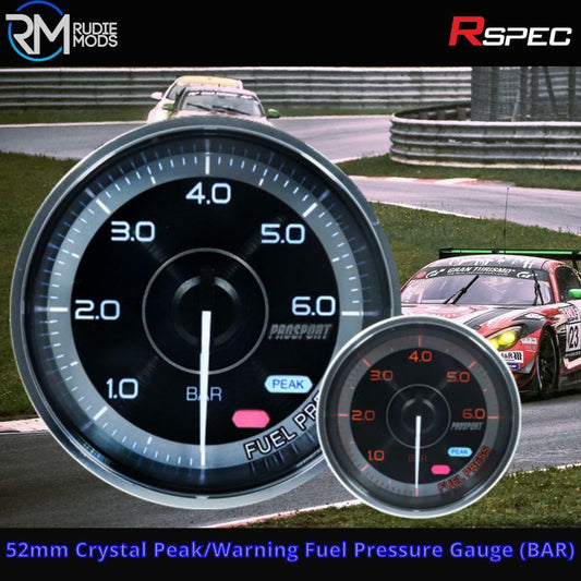 R-SPEC 52mm Crystal Peak/Warning Fuel Pressure Gauge (BAR) Car Gauge
