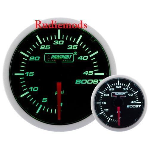 Prosport Diesel 52mm Smoked Super Green/White Turbo Boost Gauge 0-45 PSi