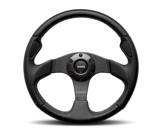 MOMO S/W JET BLACK LEATHER STREET STEERING WHEEL 350MM WITH FREE DELIVERY