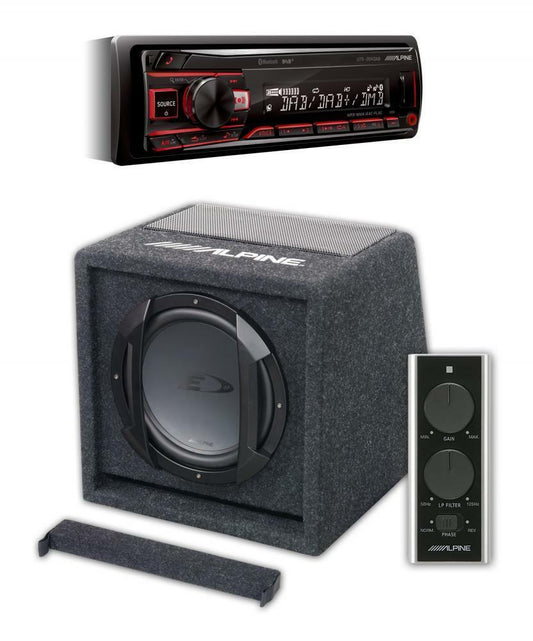 Alpine UTE-204DAB Mechless BT DAB Car Stereo + SWE-815 20cm Amplified Sub