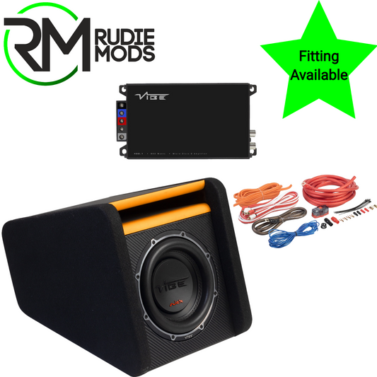 VIBE SLICK 8" Passive Bass Enclosure SLICKMIT8-V3 Car Sub with Amp & Wiring Kit