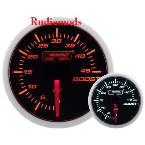 Prosport Diesel 52mm Smoked Super Amber/White Turbo Boost Gauge 0-45 PSi