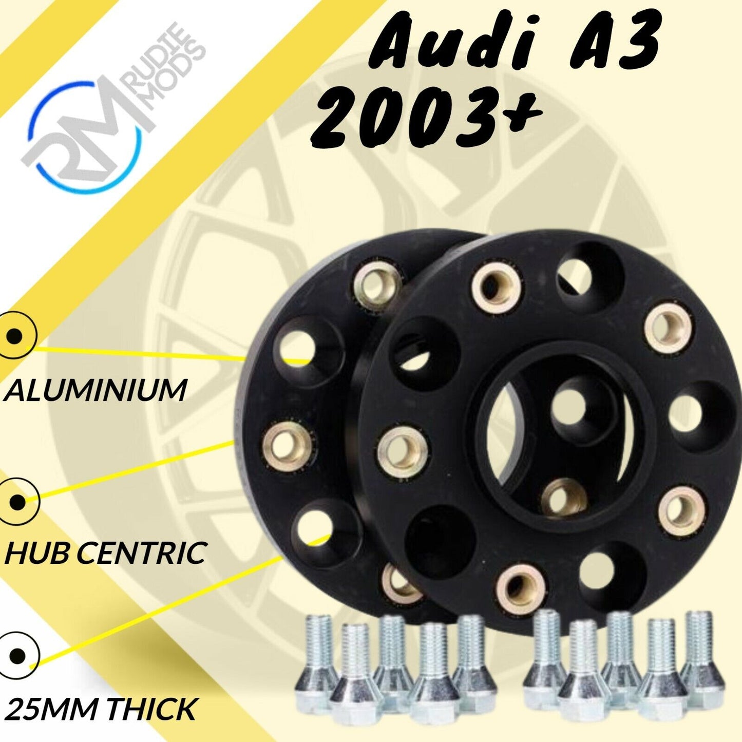 BLACK Audi A3 2003 Onwards 5x112 57.1 25mm ALLOY Hubcentric Wheel Spacers