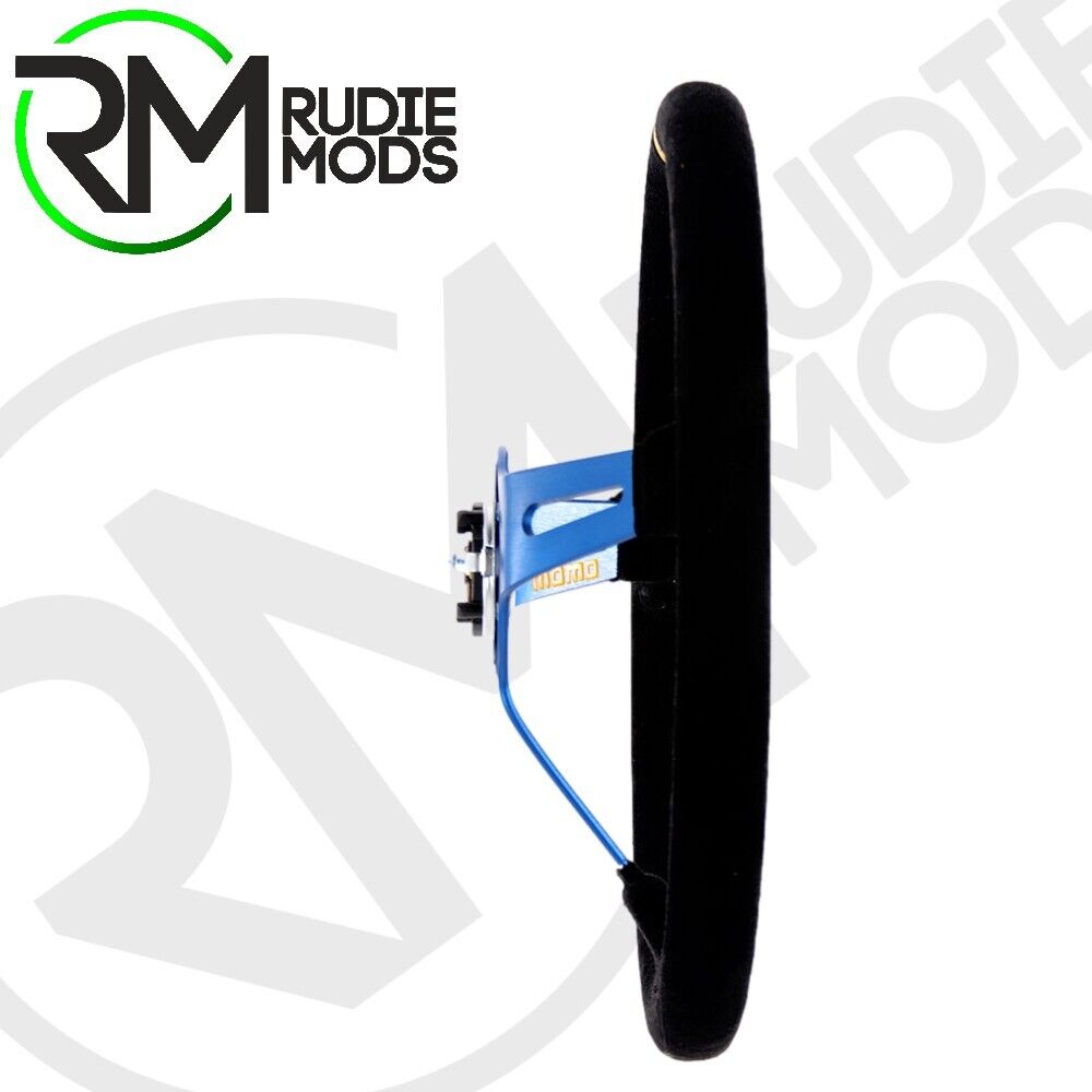 CAR Steering Wheel Horn deep dish MOMO Mod.08 - Blue Spoke/Black Suede 350mm