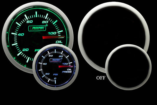 Prosport Oil Pressure Gauge Electrical Green/White 52mm Inc. Sender - PSI