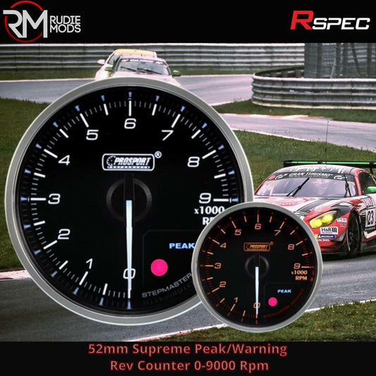 R SPEC 52mm Supreme Peak/Warning Rev Counter 0-9000 Rpm Car Gauge