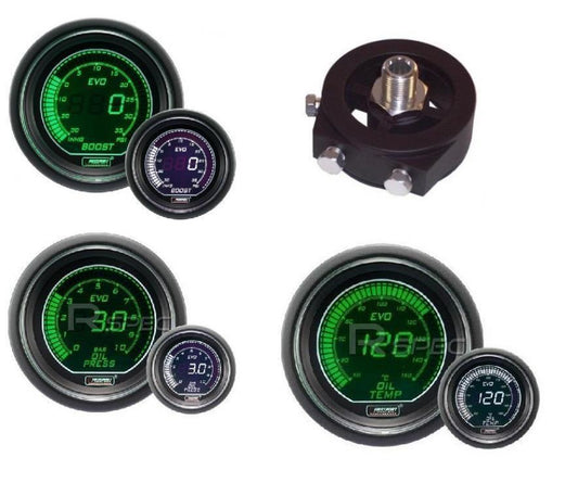 Prosport 52mm EVO Boost PSI, Oil Pressure, Oil Temp White Gauges to fit SUBARU