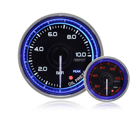 52mm Crystal Blue Peak/Warning Oil Pressure Gauge (BAR)