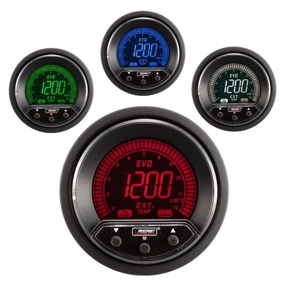 Prosport Evo 52mm LCD EGT Exhaust Gas Temp Gauge 4 colour with peak and warning