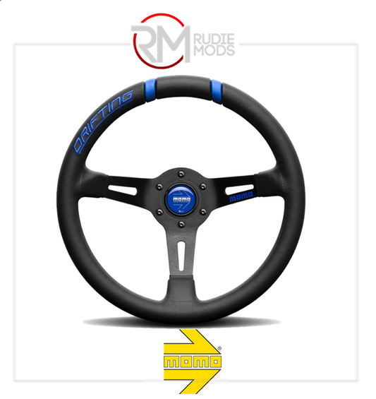 Official MOMO DRIFTING - BLACK LEATHER BLUE INSERTS Ø330mm VDRIFT33NBLUL