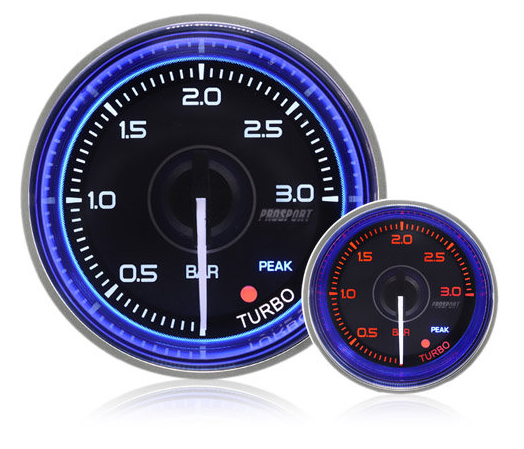 52mm Crystal Blue Peak/Warning Turbo Boost Gauge (BAR)