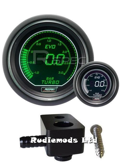 Ford Fiesta ST180 52mm Prosport EVO Boost Gauge BAR and fitting adaptor GN WT