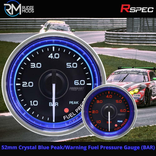 R SPEC 52mm Crystal Blue Peak/Warning Fuel Pressure Gauge (BAR) Car Gauge