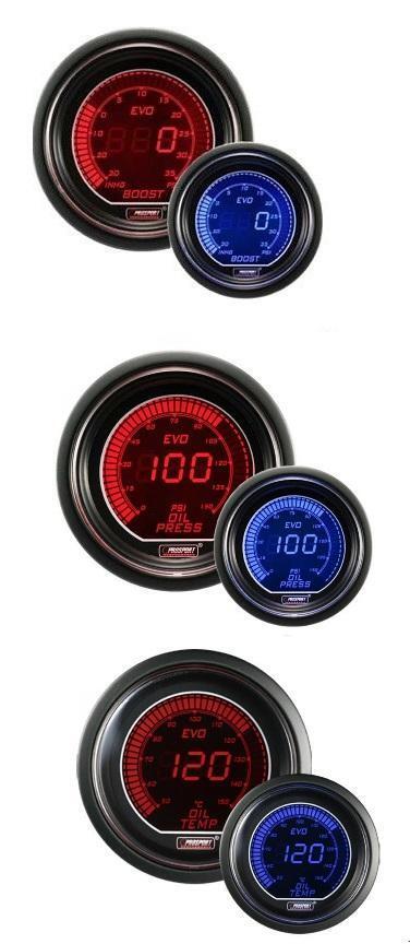 Prosport 52mm EVO Car Boost PSI + Oil Pressure + Oil Temp Red Blue Gauges