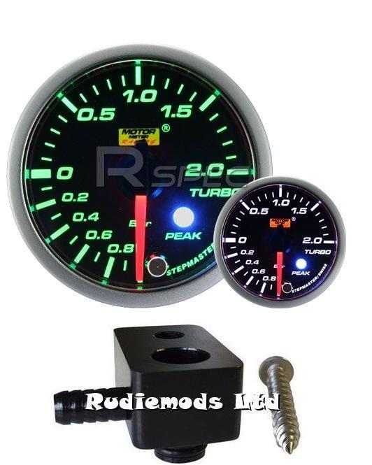 Ford Fiesta ST180 52mm Green White Boost gauge BAR and fitting adaptor