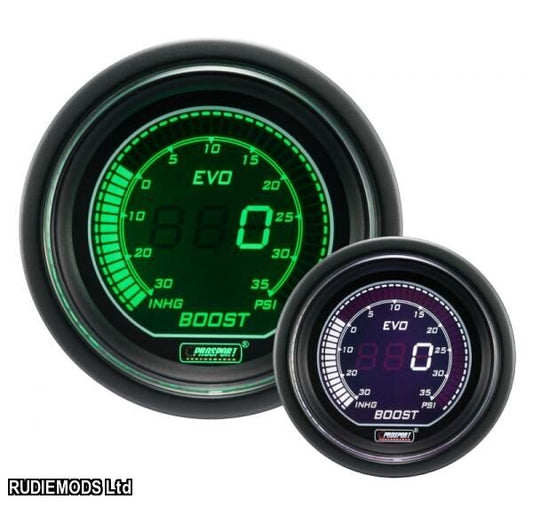 Prosport 52mm EVO Car BOOST PSI Gauge Green and White LCD Digital Display